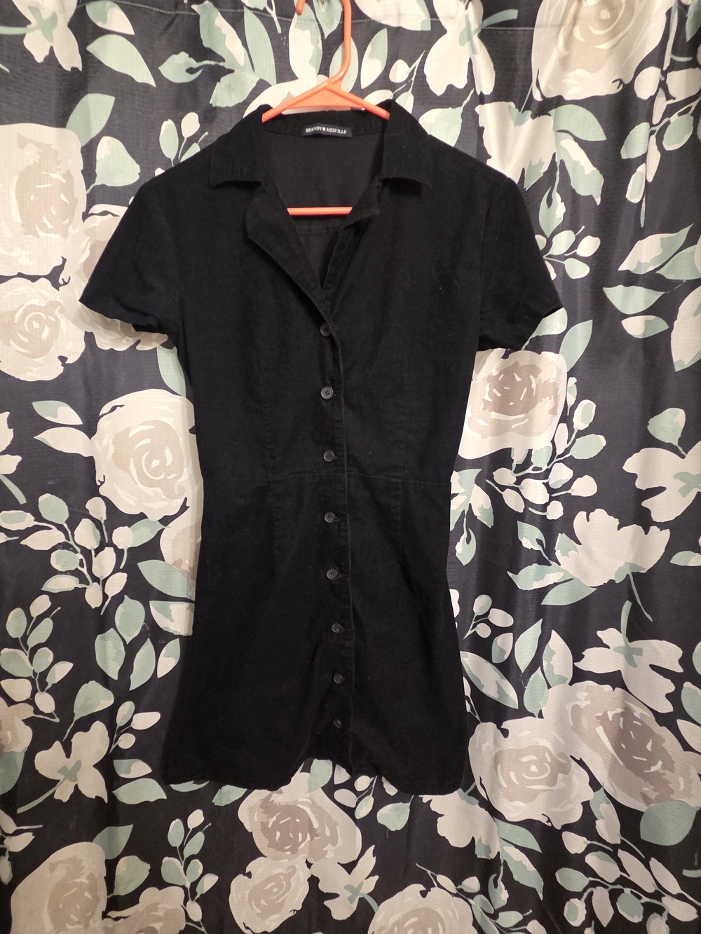 Brandy Mellville Button Down Black Courduroy Dress With Tie Back